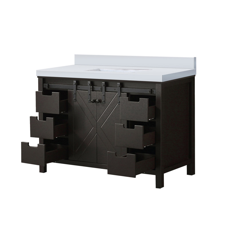 Meuble-lavabo brun 48 po X P 22 po D, avec comptoir en quartz blanc, Brun