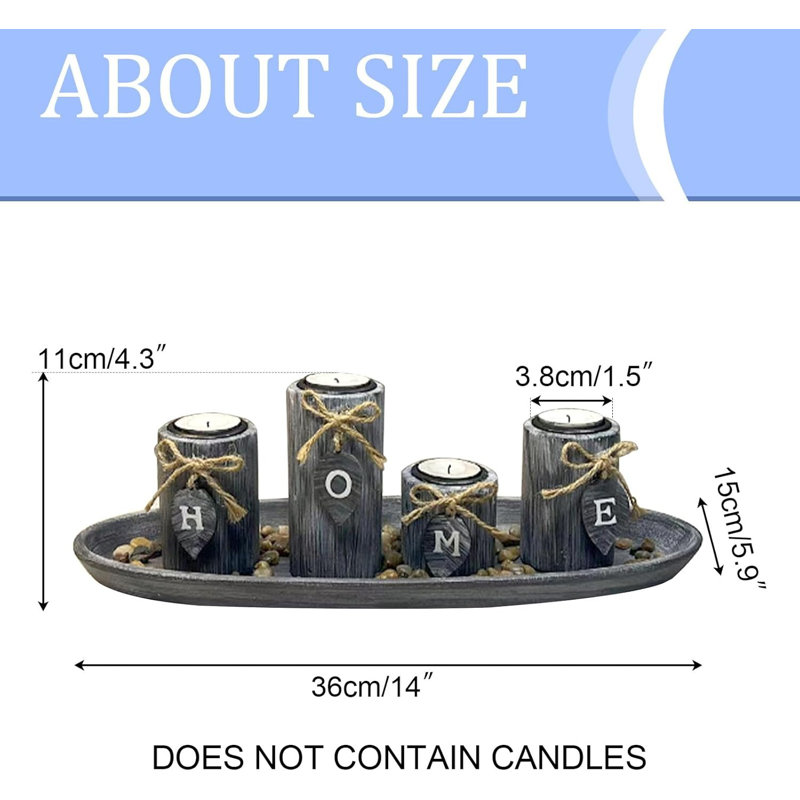 Wooden Candle Holder Centerpiece With Rustic Tray