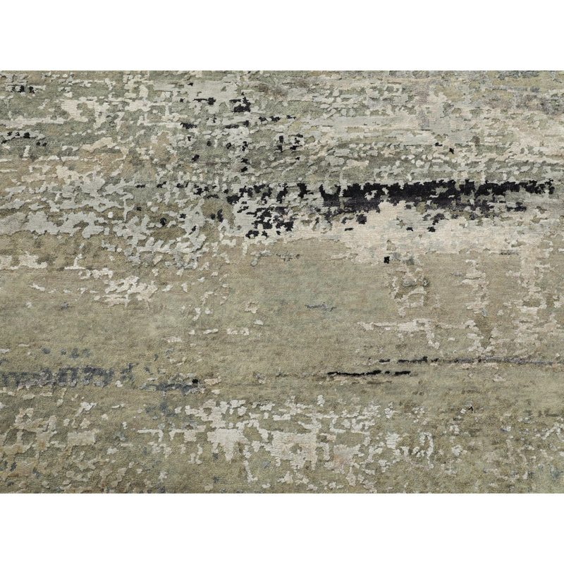 Tapis bleu / beige noué à la main de conception unique 6 pi Friedemann