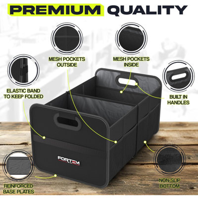 Car Trunk Organizer Collapsible Two Compartment Organizer Foldable SUV & Truck Storage For Car Accessories For Women Men Non Slip Bottom Sturdy Side Walls Strong Handles