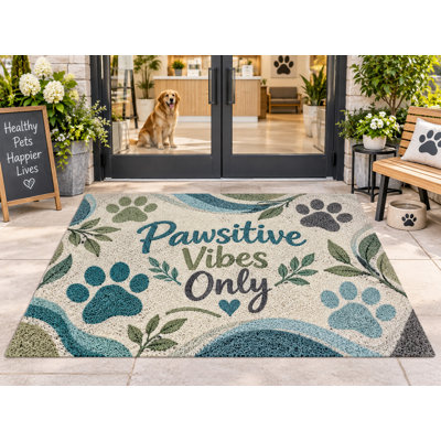 Tapis d'extérieur 152 x 213 cm (5 pi x 7 pi) à motifs de pattes, en PVC épais, imperméable et résistant, à boucles, idéal pour terrasse, balcon, entrée ou intérieur. Séchage rapide.