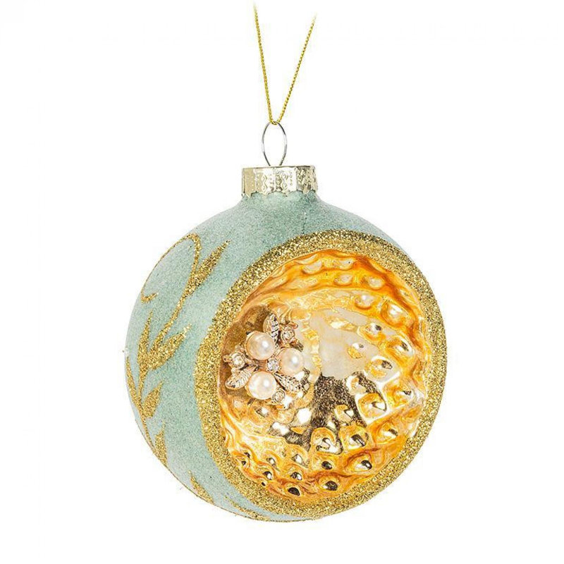 Green And Gold Reflector Ball Ornament