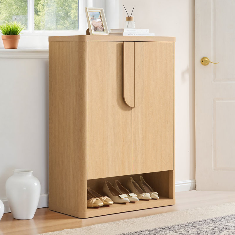 2 Doors Arched Shoe Cabinet Natural, Natural