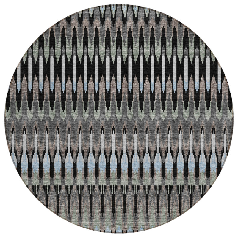 Tapis rond lavable intérieur / extérieur noir 8 pi Southwestern