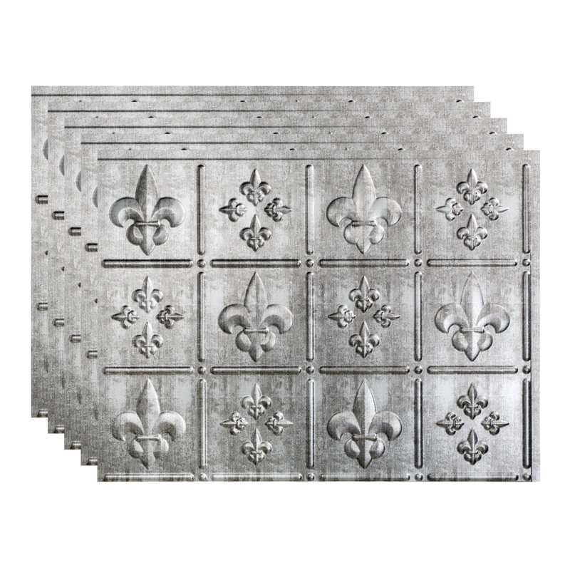 Ensemble de dosseret décoratif en vinyle FASÄDE Fleur de Lis 15 pieds carrés, Argent Crosshatch