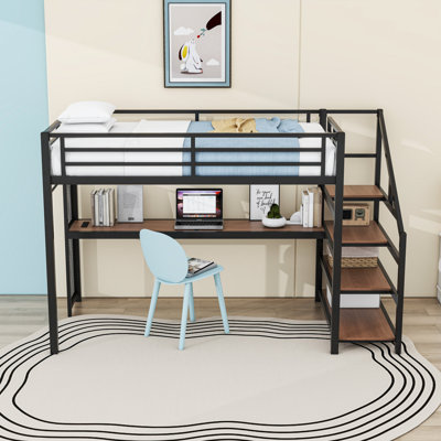Lit mezzanine avec bureau, lumières DEL et ports USB