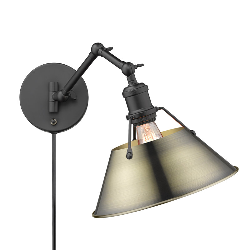 Lampe murale avec bras pivotant à 1 lumière Weatherford, Laiton vieilli, Noir mat