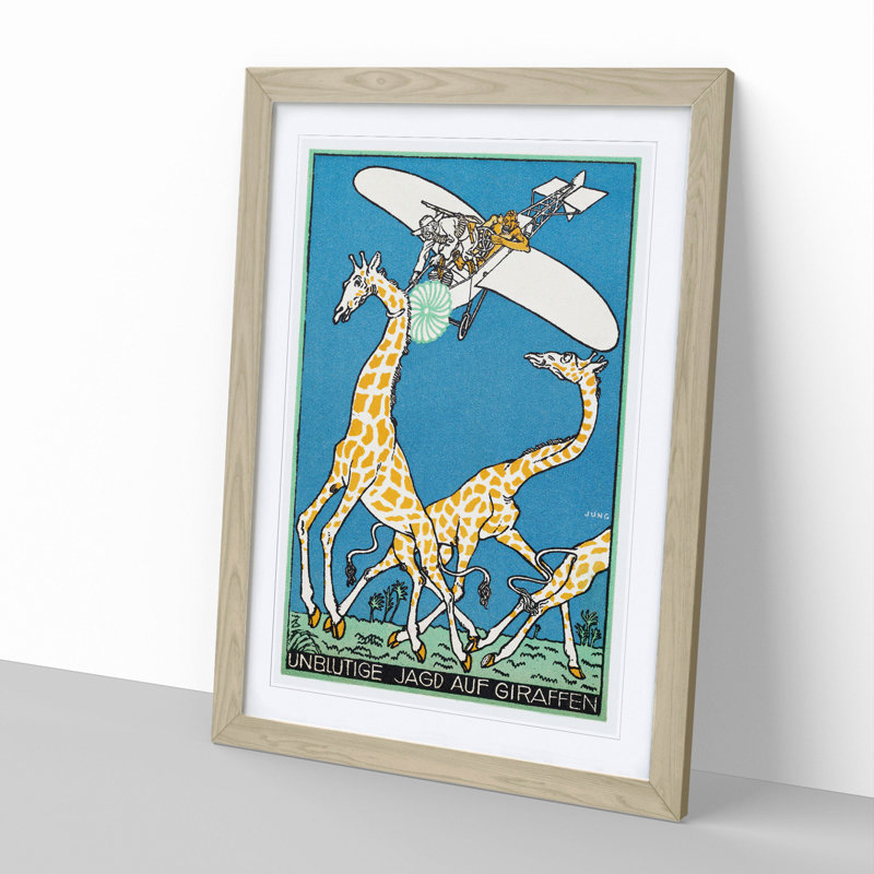Giraffe Hunt by Moriz Jung - Framed Print, 48cm H x 36cm W x 2cm D, Oak Framed