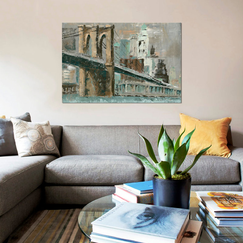 « brooklyn bridge cityscape », reproduction sur toile, H 12 po x l 18 po x P 1,5 po, Toile tendue, Pas de tapis