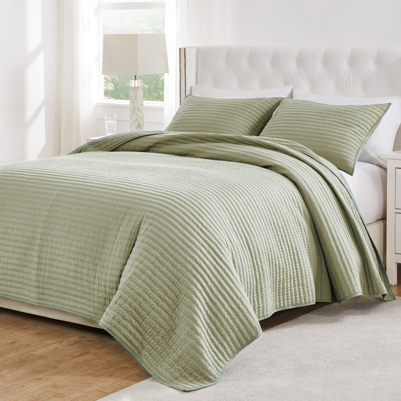 Ensemble de courtepointe 3 pièces 90 x 90 + 20 x 26 Greenland Home Fashions Vineyard Sage, Grand lit
