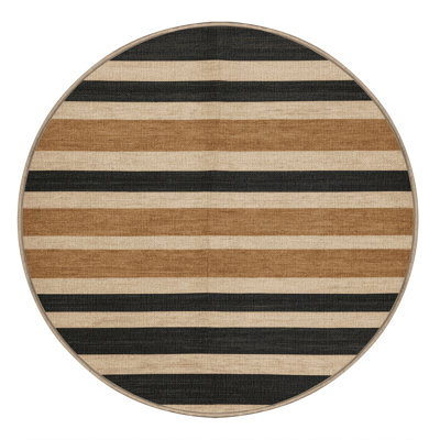 Washable Desert Tan Dark Gray Striped Area Rug