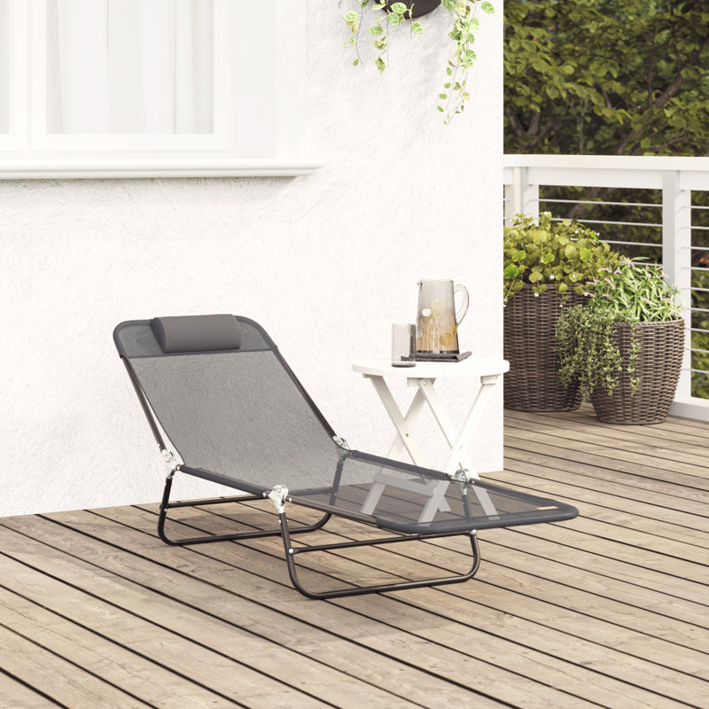 vidaXL Folding Sun Lounger Folding Textilene Outdoor Chair Garden Recliner, Grey