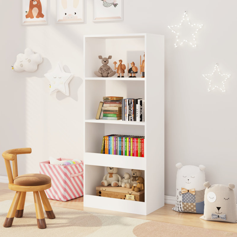Bibliothèque pour enfants, bibliothèque à 4 niveaux, organisateur de livres, armoire de rangement pour jouets, blanc