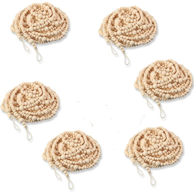 6 Pcs 42 Feet Christmas Wooden Bead Garland Xmas Tree Beads Garland Rustic Wood Beaded Decor for Christmas Holiday Rustic Home Farmhouse Decoration，7ft per 1 Piece
