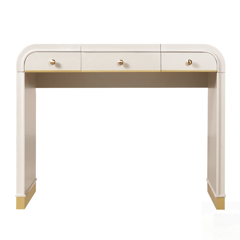 Bureau de coiffeuse classique en bois avec miroir rabattable, coiffeuse 3 en 1 avec 2 tiroirs et espace de rangement pour la chambre à coucher