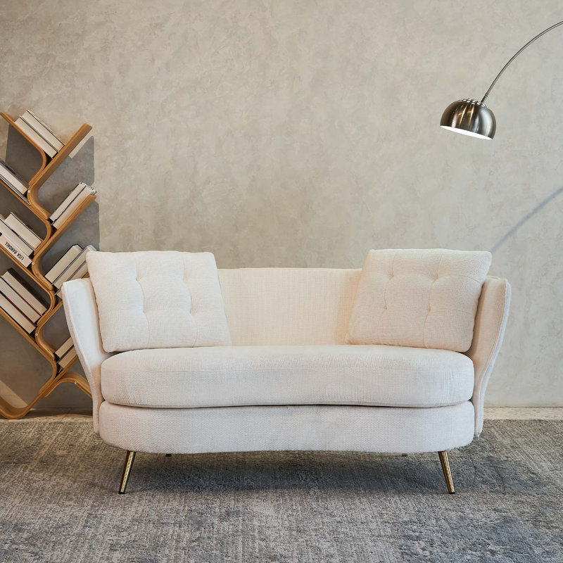 Sofa Loveseat Sofa Upholstered Couch With  Metal Legs, Two-Seat Sofa, White Polyester