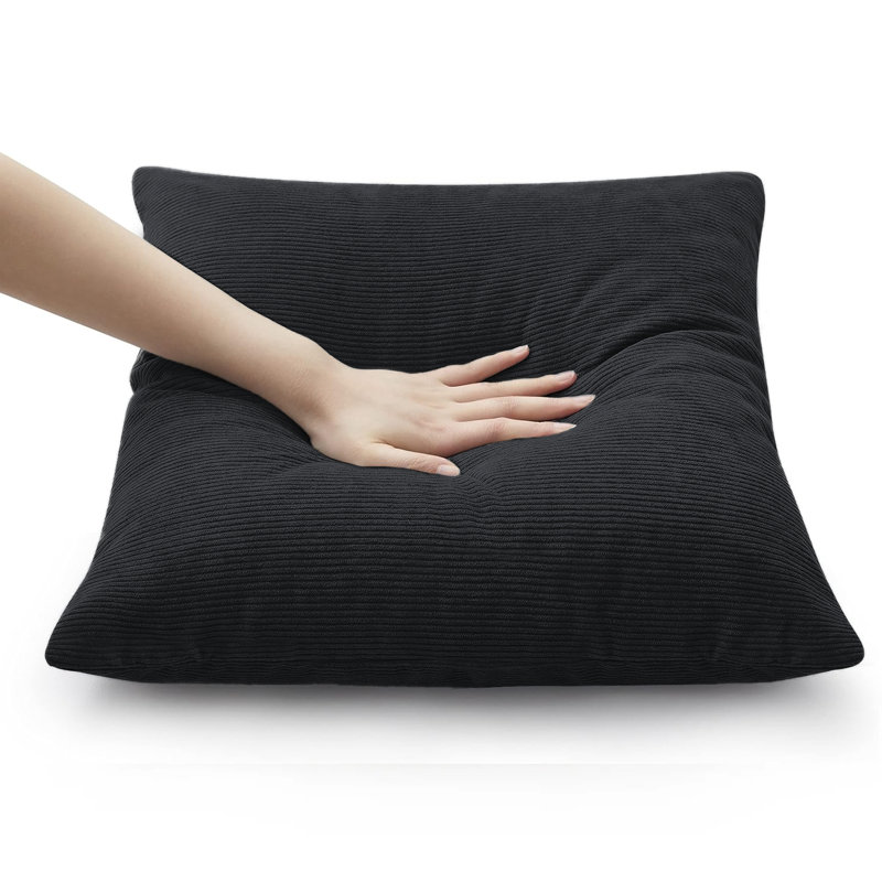 Striped Square Scatter Crushed Velvet Cushion Cover (Set of 4), Black