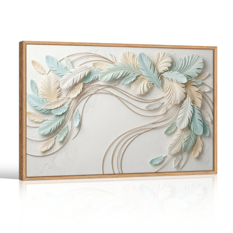 Ensemble de 1 tableau sur toile à motif de plumes, 28"H x 40"W, Natural