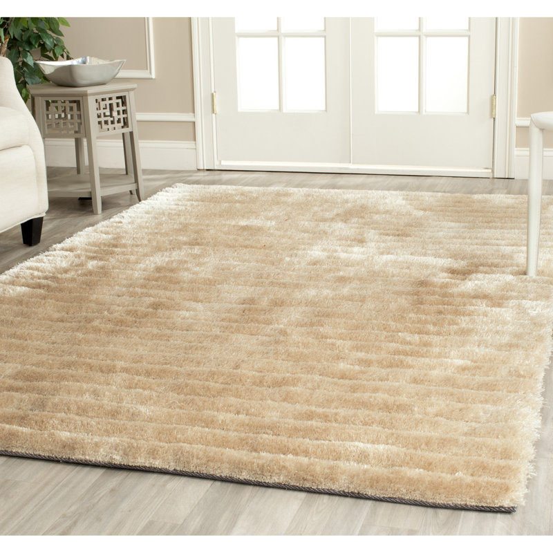 Assar Striped Handmade Tufted Area Rug in Champagne, Rectangle 3'6" x 5'6"