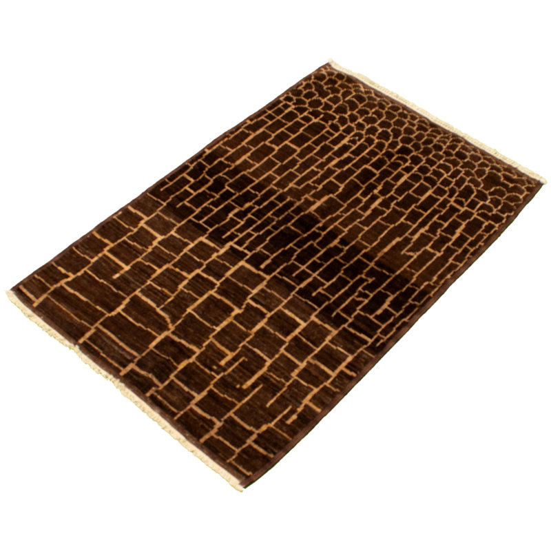 Tapis marocain brun foncé en laine nouée à la main de conception unique 4 pi 1 po x 5 pi 10 po New Age