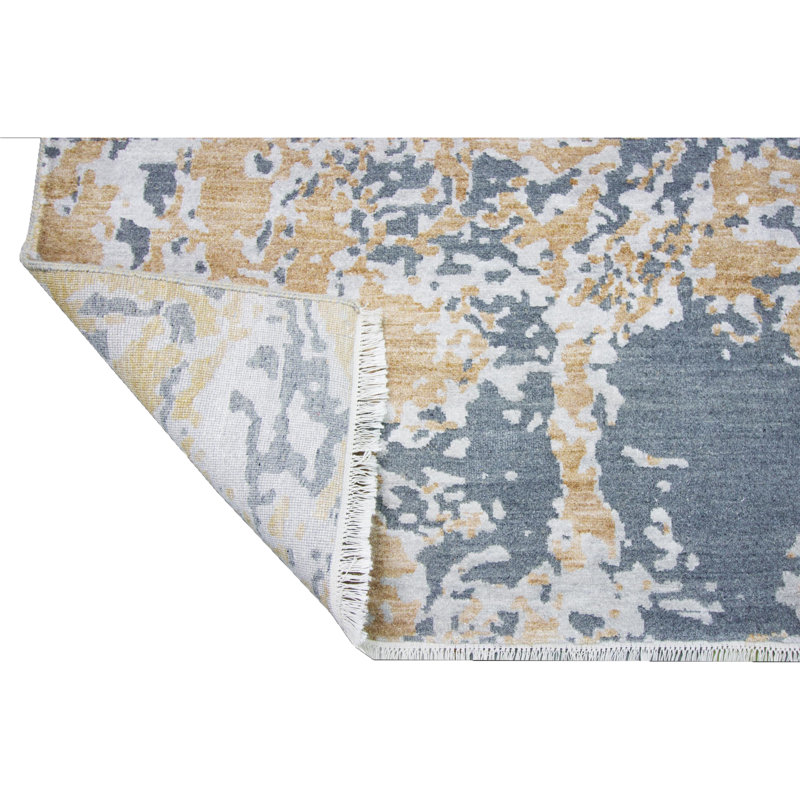 Tapis cuivre / bleu / blanc noué à la main de haute qualité, Rectangle 9 pi x 12 pi