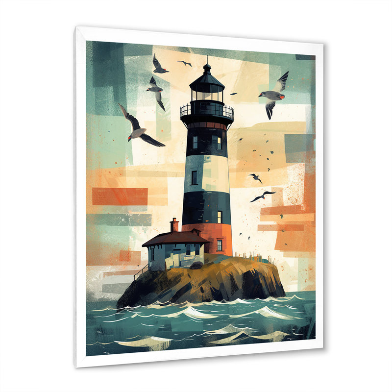 Phare de bord de mer III sur toile, H 32 po x l 16 po x P 1 po, Cadre photo blanc