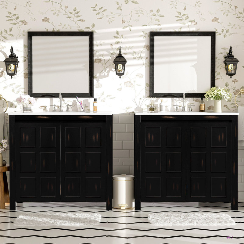 72" Bathroom Vanity Set With Double Vanities (Separate), Double Ceramic Sinks, Soft-Close Doors & Adjustable Shelf – Retro  Storage Cabinet For Stylish Bathroom Organization