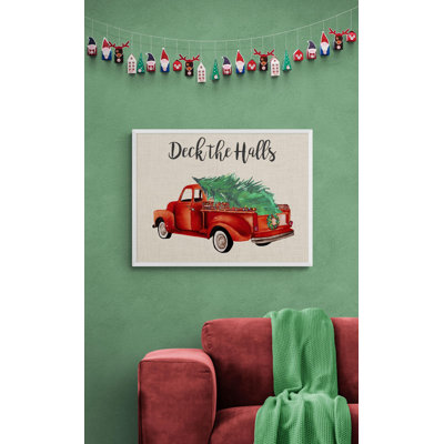 Retro Christmas Poster Red Truck Xmas Tree Nostalgic Holiday Wall Art Deck The Halls Song Lyric Country Farmhouse Decoration Framed Art