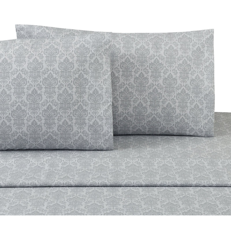 100% Cotton Percale Damask Sheet Set, Full Sheet Set + Fitted Sheet + 2 Pillowcases