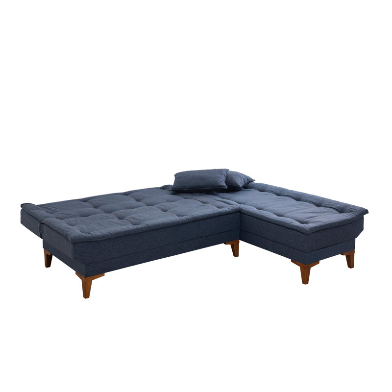 Canapé-lit et méridienne 88,6 po, Lin bleu foncé