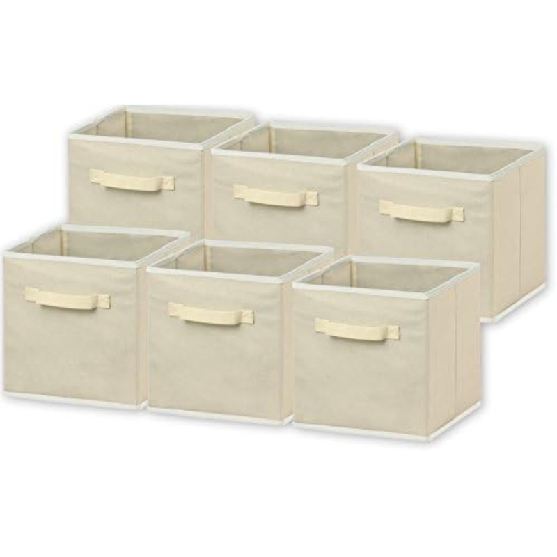 Foldable Cloth Storage Cube Basket Bins Organizer, Beige - 6 Pack