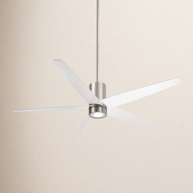 56" Symbio 5 - Blade LED Standard Ceiling Fan with Remote Control and Light Kit Included, Brushed Nickel/White Blades