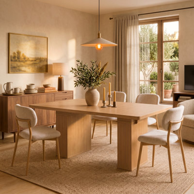 Table de salle à manger extensible 78,74 po en bois avec tablette de rangement, naturel