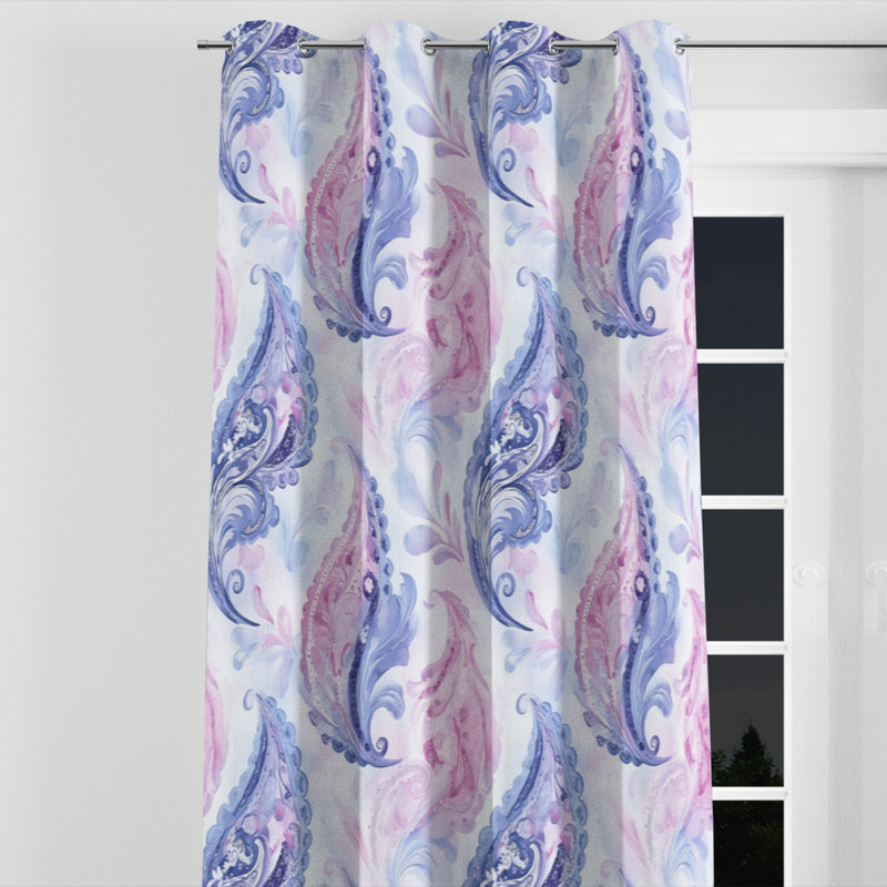 Rideaux de fenêtre Modern - Rideau à œillets à motif cachemire mauve - 1 panneau, L 52 po x L 108 po, Œillets argentés