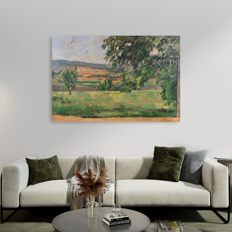 Vue du Jas de Bouffan, 1875-76. Estampe d'art mural impressionniste abstraite contemporaine représentant un paysage et l'architecture.