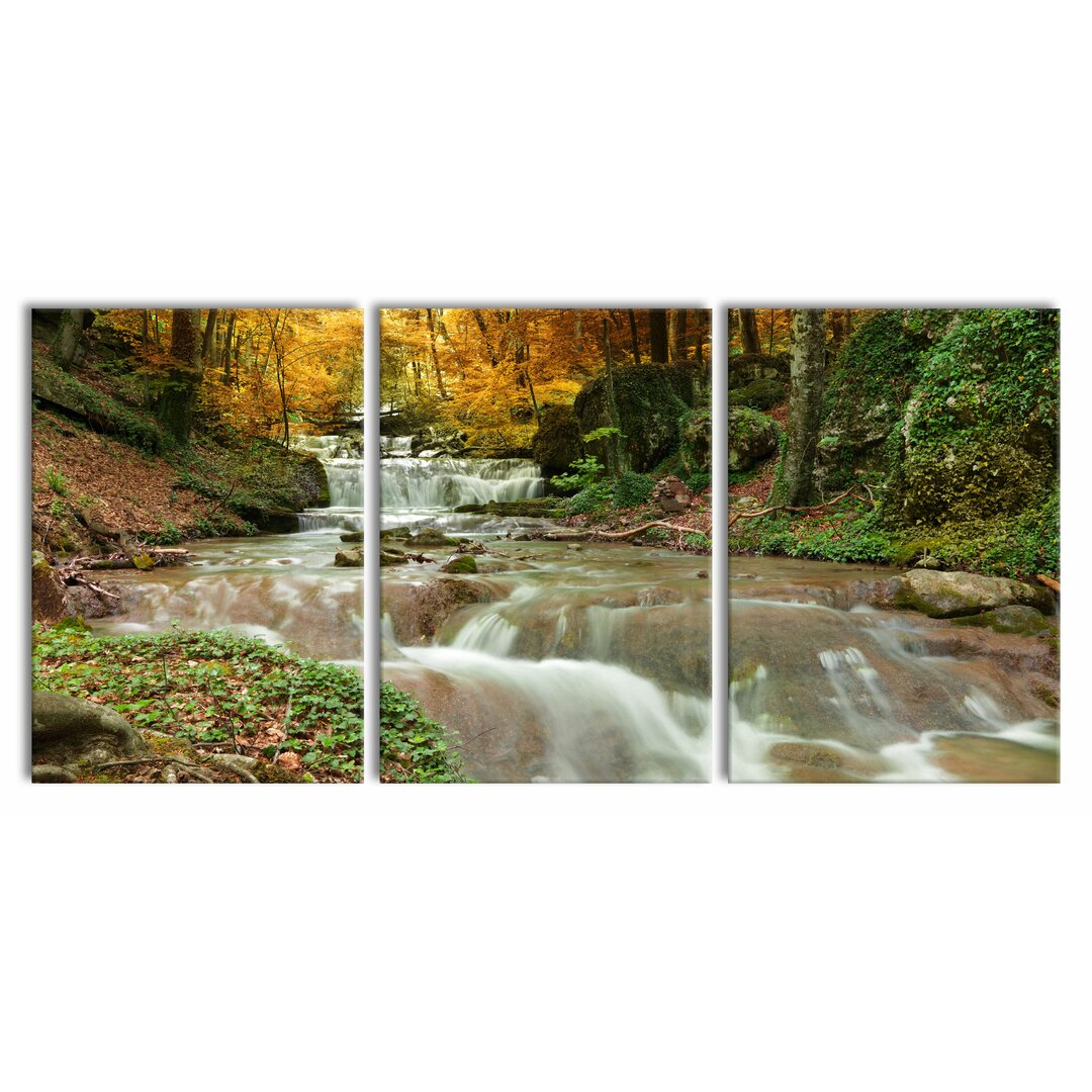 3-tlg. Leinwandbilder-Set Forest Stream in Autumn