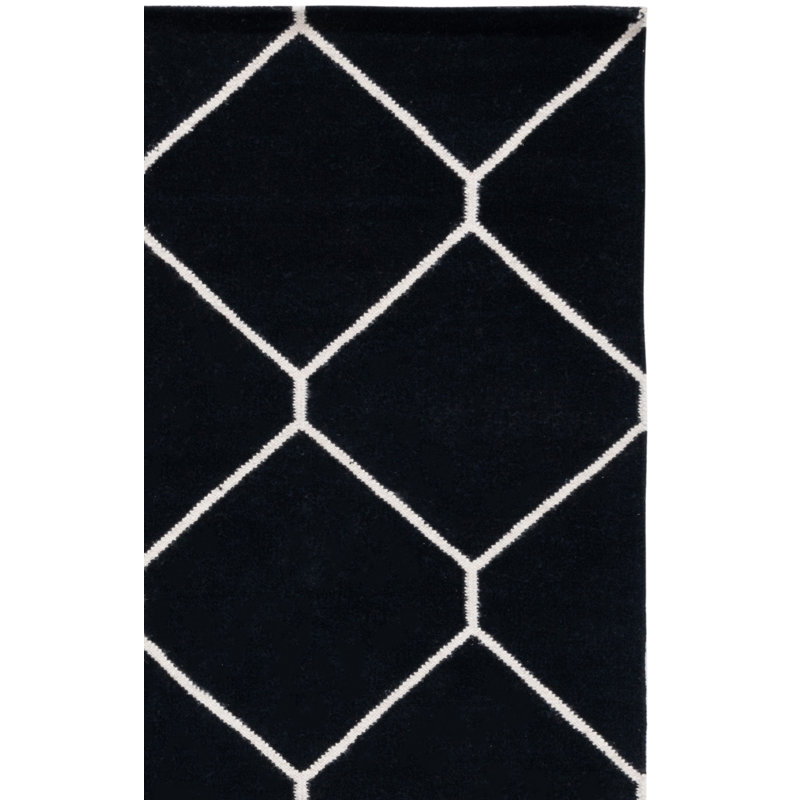 Rodgers Hand Woven Flat Weave Wool/Cotton Geometric Rug in Gray/Black, Rectangle 4' x 6'