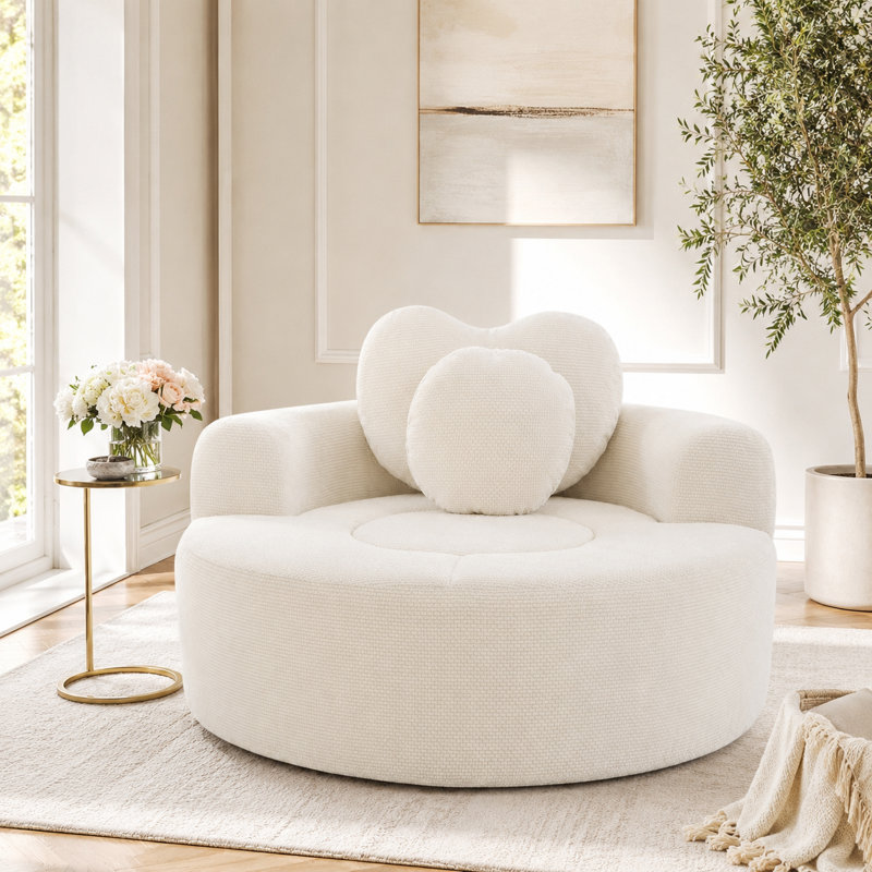 Canapé-lit modulaire beige rond en mousse à mémoire de forme pour le salon avec trois coussins décoratifs, Beige