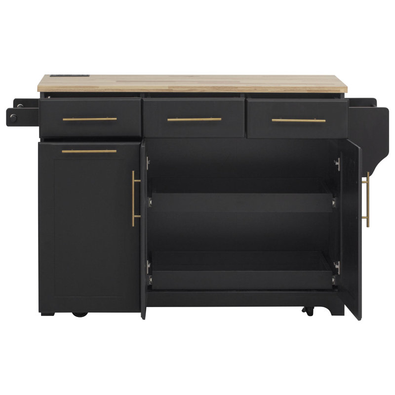 Arnola 59.3" W Kitchen Island Cart with Storage 2 Pull Out Cabinet Organizers, Black