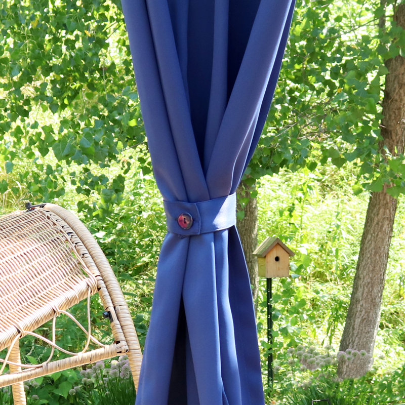 Blue Polyester Curtain Tiebacks with Resin Button Closure - Set of 2