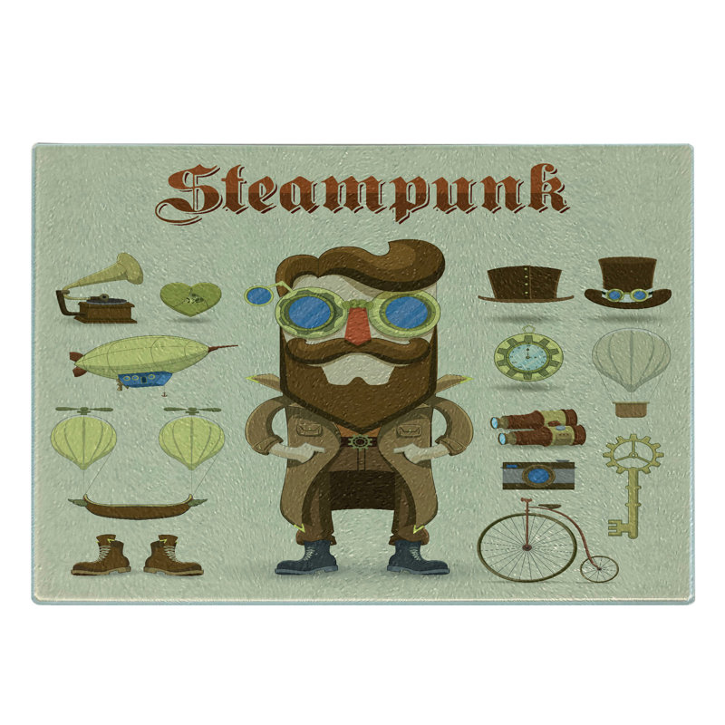 Multicolore planche à découper en verre trempé Ambesonne Steampunk Hipster Gentleman