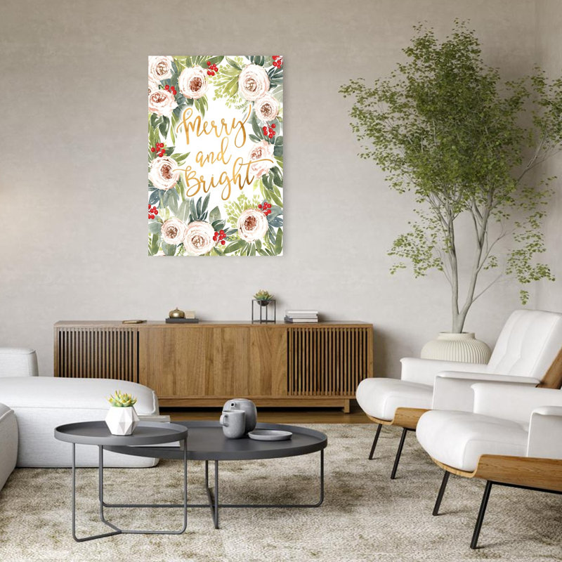 «Merry And Bright Floral Contemporary Rose Winter Flower», reproduction d'art murale, H 48 po x l 32 po