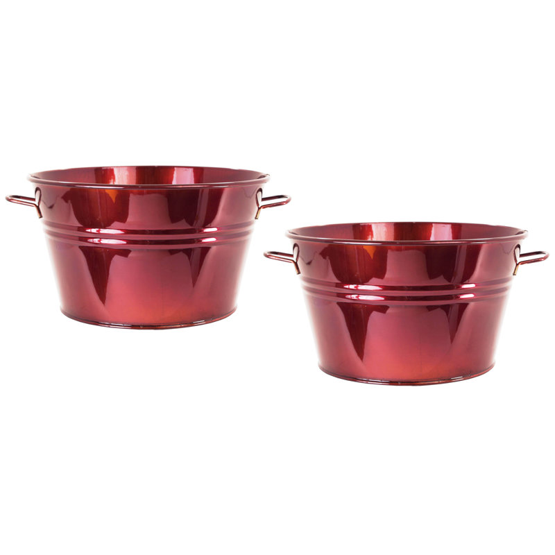 Ensemble de pots à fleurs en métal 2 pièces Rozario, Rouge glacé, H 8,5 po x l 13,5 po x P 13,5 po