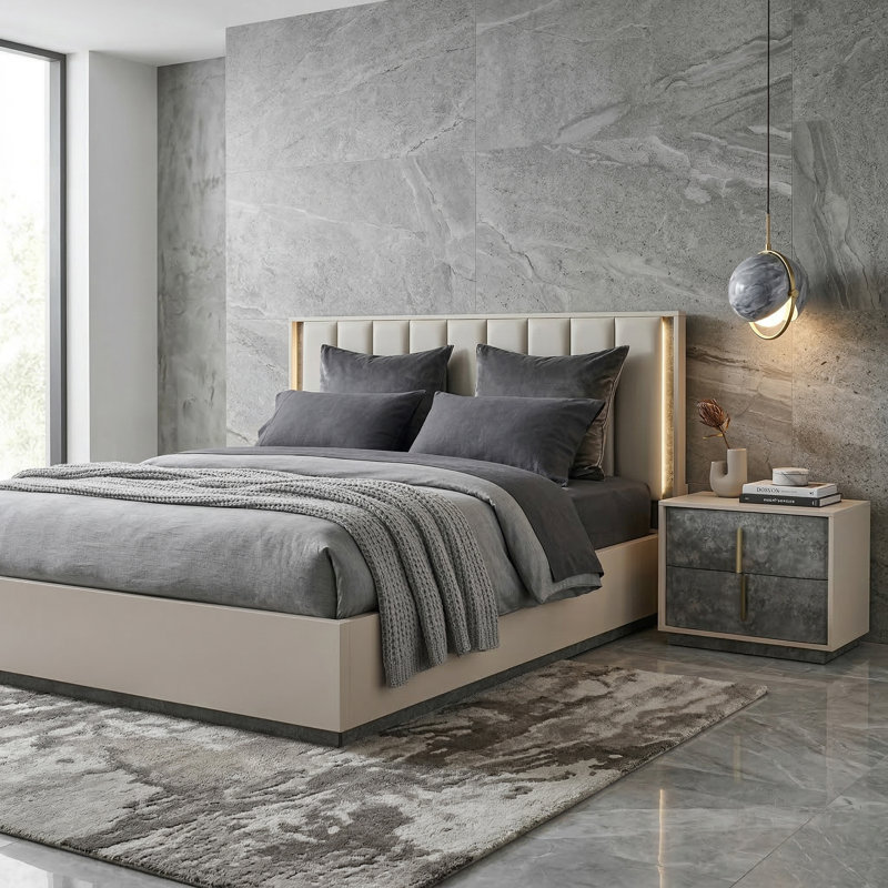 Pavira Bed With LED Lights - Stone, King