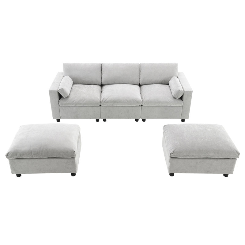 Chenille 5 places en forme de U avec rangement, 2 repose-pieds amovibles, nid de confort de salon moderne et canapé modulaire confortable de 86,5 po, repose-pieds pour l'espace, charmant