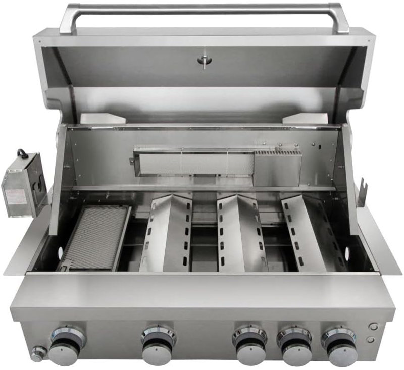4 puissants barbecues au gaz en acier inoxydable à 4 brûleurs de 59 000 BTU avec rôtissoire en acier inoxydable 304 résiste à la rouille, assure la longévité et est facile à nettoyer. Taille (l x H x P): 32 1/16 po x 10,5 po (housse de barbecue) x