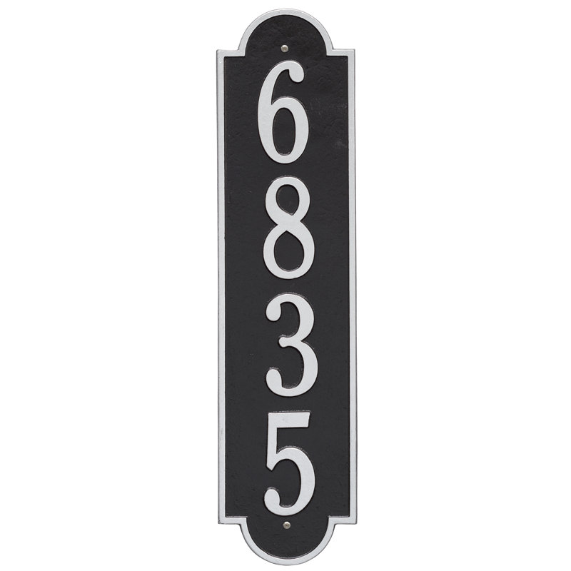 Richmond Personalized Vertical Estate 4-Line Wall Address Plaque, Black/Silver, Yes