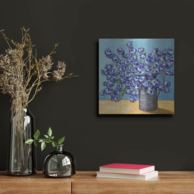  'Blue On Blue Watering Can' by Jade Reynolds Metal Wall Art, 12" x 12"