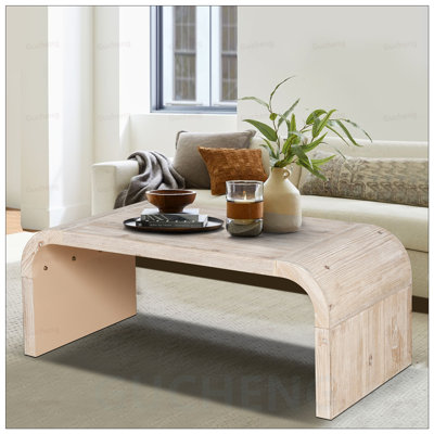 Farmhouse Vintage Crafts Coffee Table, Curved Art Deco Design, Easy Assembly, Distressed Finish, Masterful Woodworking