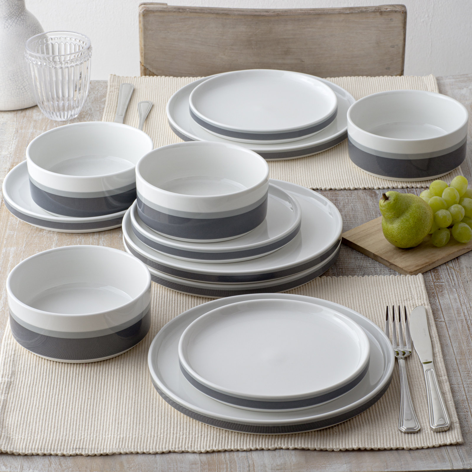 Noritake Colorstax Stripe 12-Piece Dinnerware Set, Service for 4, Gray